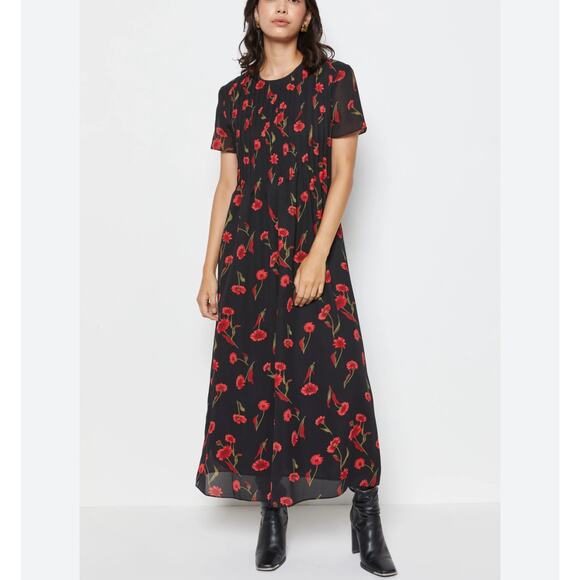 Vintage Positive Attitude 90s Crimson Falling Daisy Tie Back Dress size 14 - Picture 7 of 8